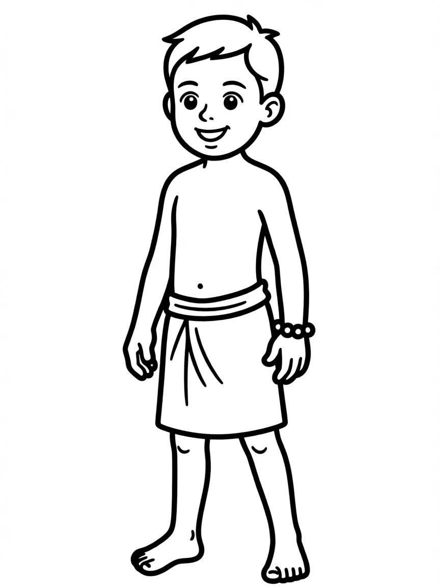 A South African Zulu boy with a simple beaded bracelet, wearing a plain loincloth.