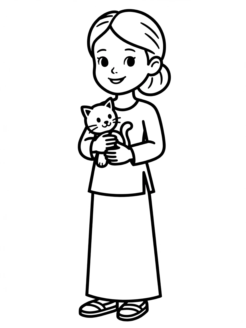 A Malaysian girl in a plain baju kurung, with a small toy animal.