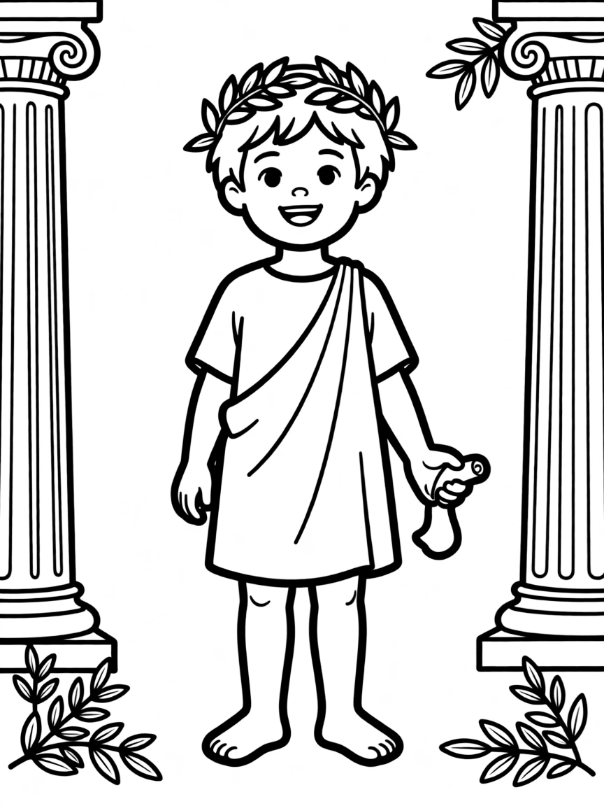A Greek child in a simple white tunic, with a small laurel wreath.