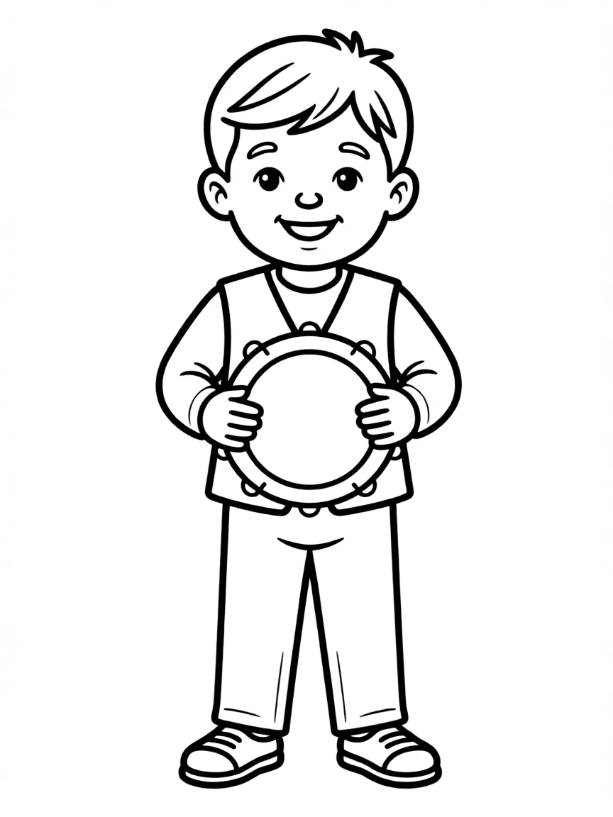 A Turkish child in a plain red vest, with a small drum.