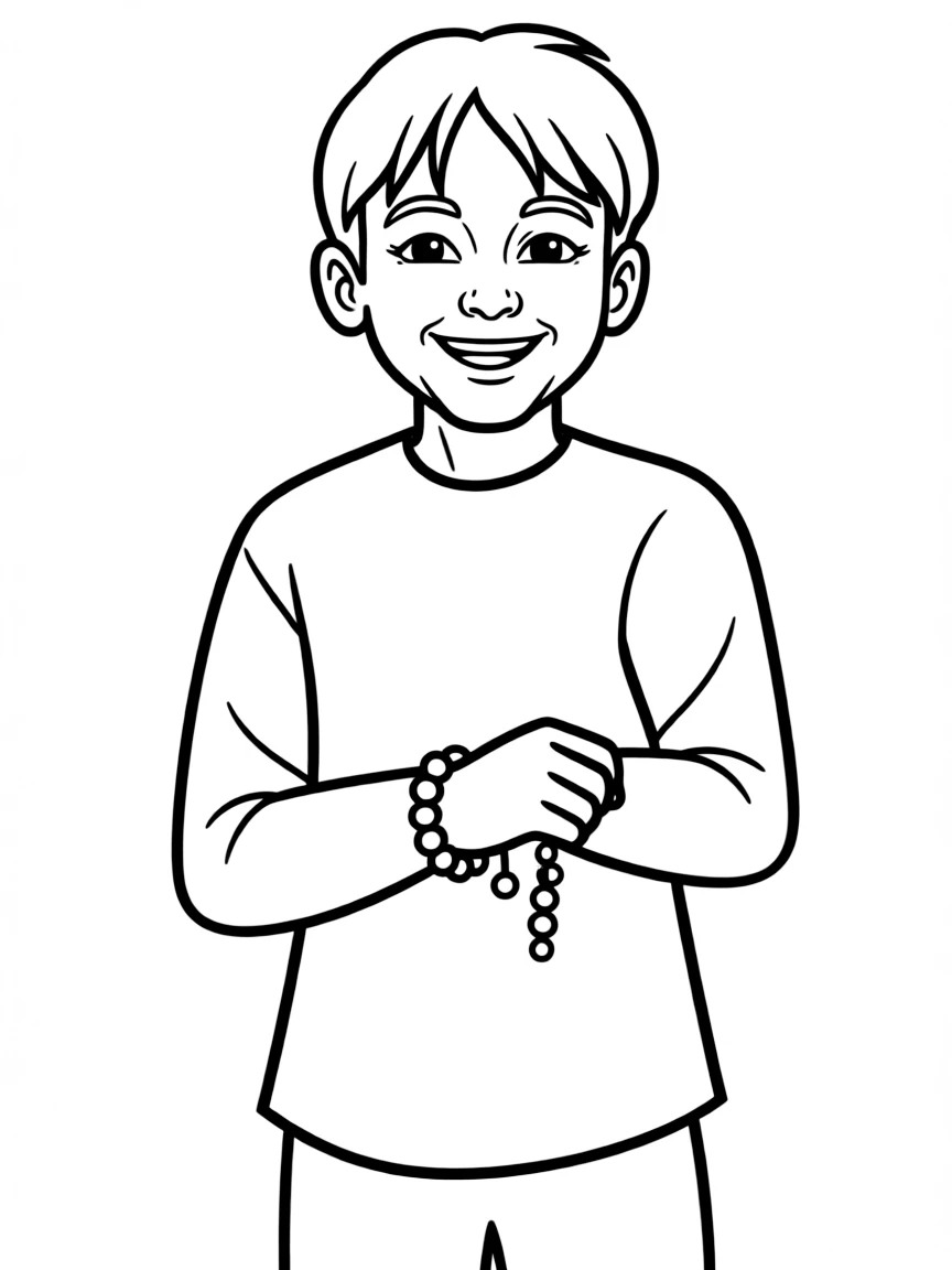 A happy Native American boy with a simple beaded bracelet.
