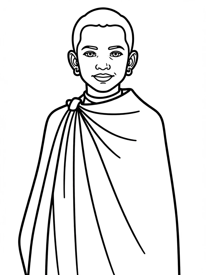 A Maasai boy with simple ear piercings, wearing a plain red blanket.