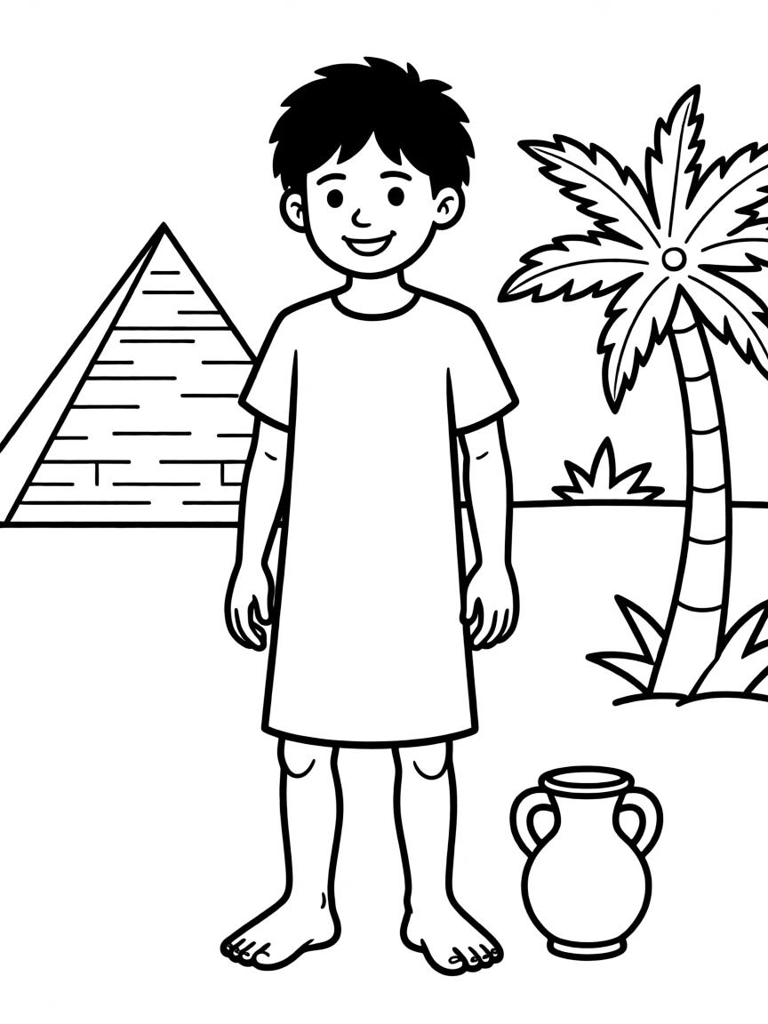 An Egyptian boy with short dark hair, wearing a plain white tunic.