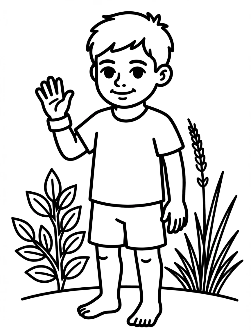 An Australian Aboriginal boy with short hair, wearing a simple arm band.