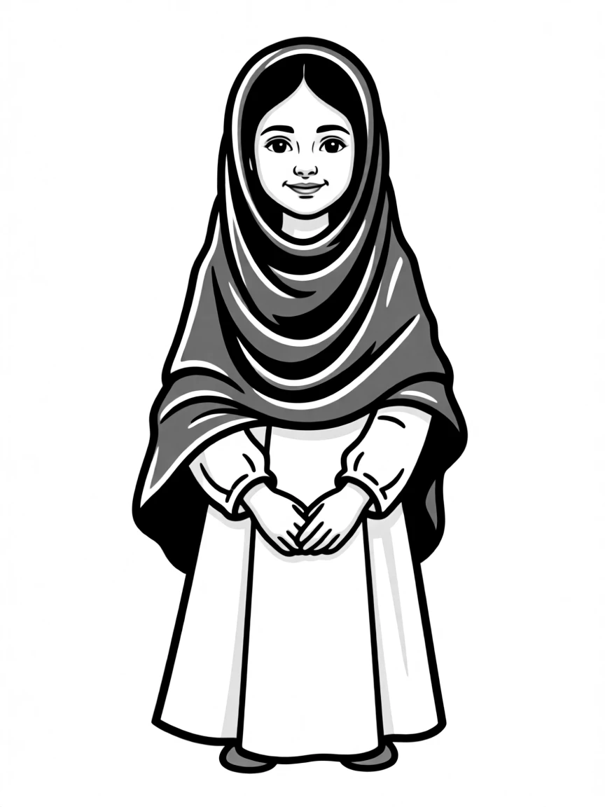 A Bedouin girl with long dark hair, wearing a plain black head covering.