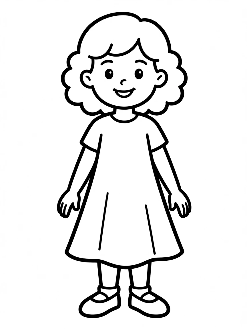 An Italian girl with simple curly hair, wearing a plain white dress.