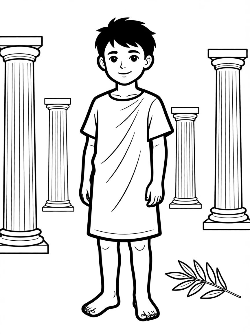 A Greek boy with short dark hair, wearing a plain white tunic.