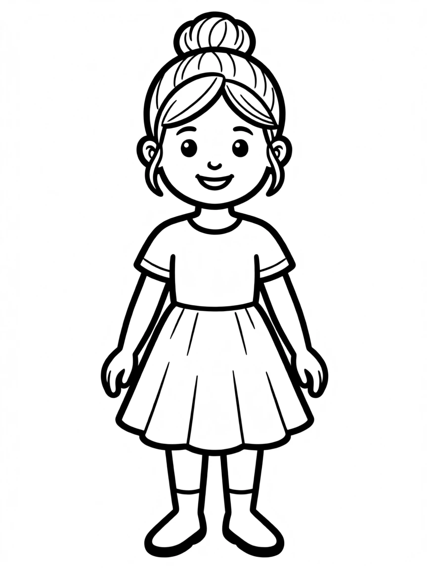 A Spanish girl with a bun, wearing a simple red dress.