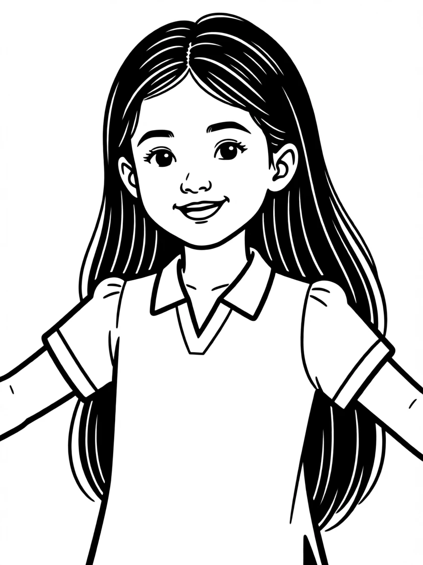 A Filipino girl with long dark hair, wearing a plain white blouse.