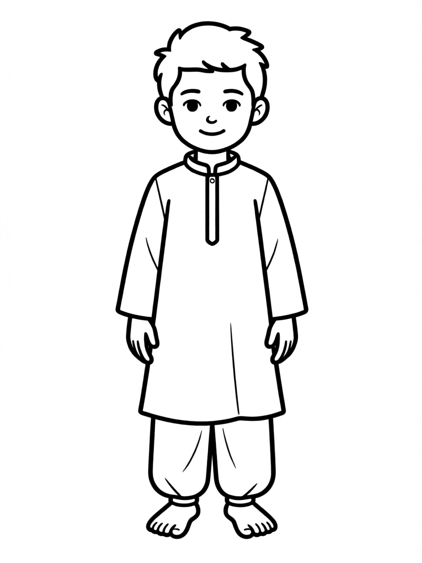 An Afghan boy with short hair, wearing a plain brown perahan tunban.