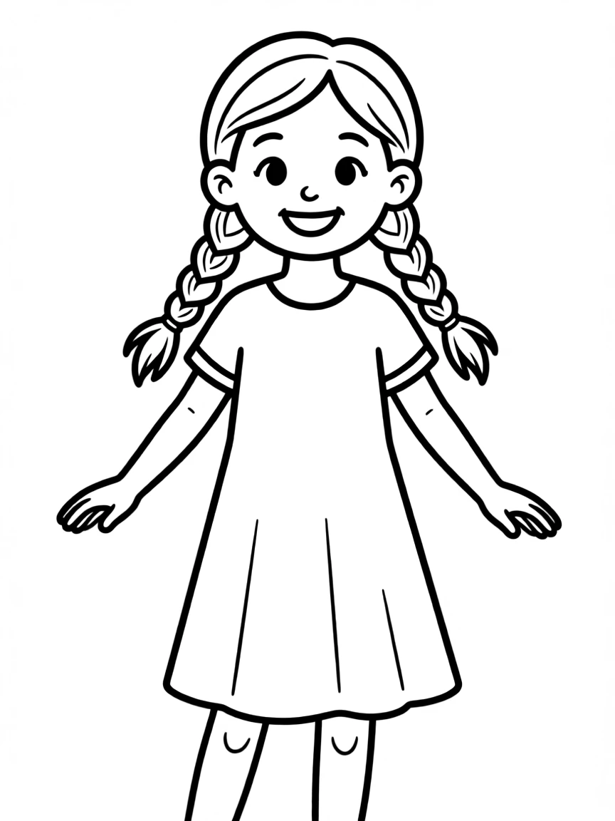 An Israeli girl with simple braids, wearing a plain blue dress.