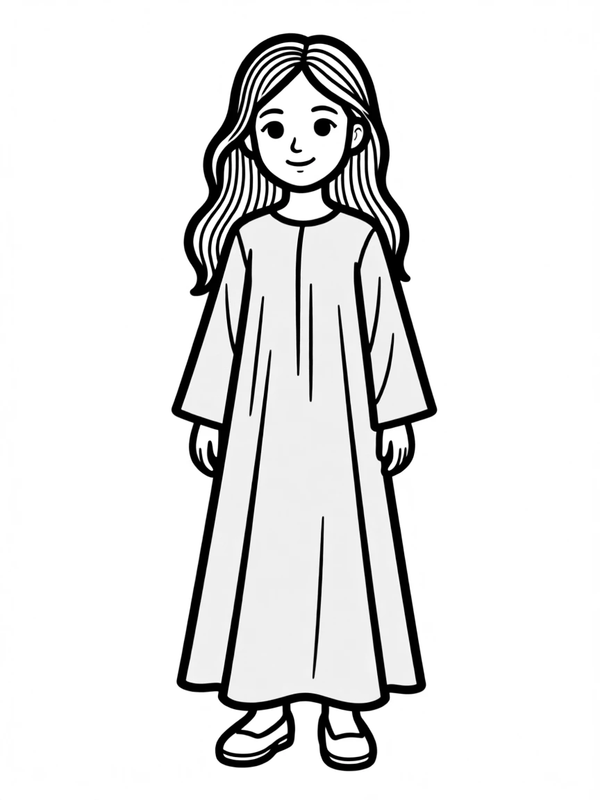 A Saudi Arabian girl with long dark hair, wearing a plain black abaya.