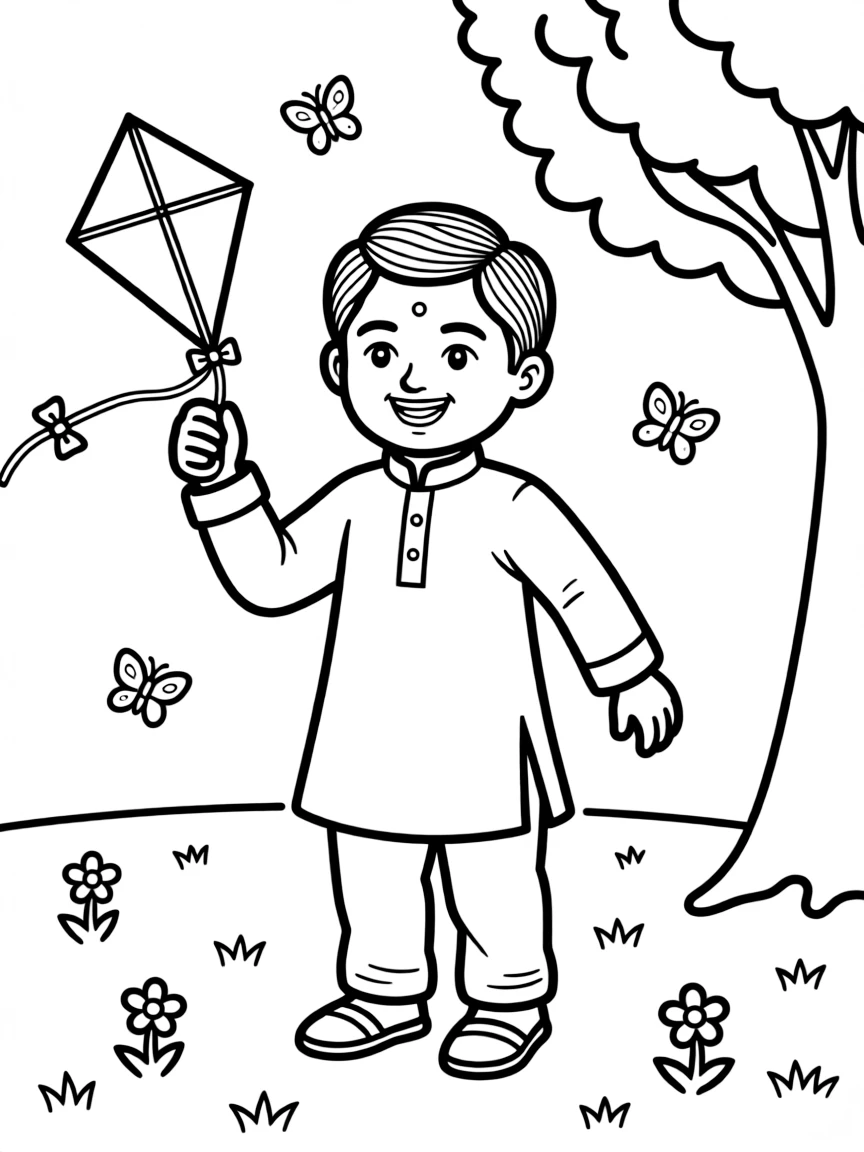 A joyful Indian child, with a small dot on their forehead.