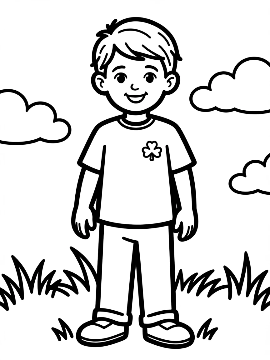 An Irish child, with a simple shamrock patch on their clothes.