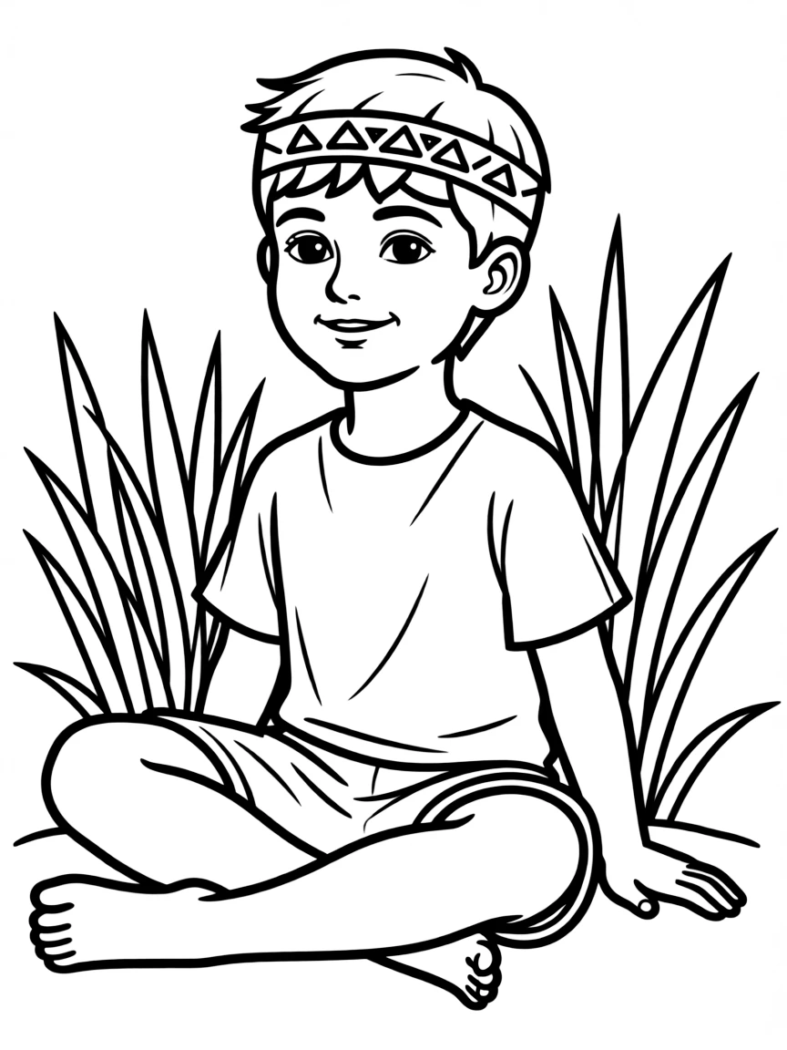 An Egyptian child, with a simple patterned band on their head.