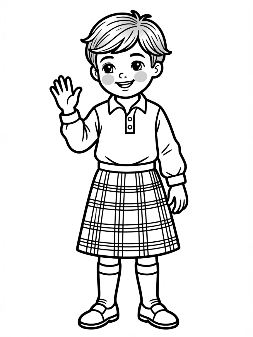 A Scottish child, with a simple plaid pattern on their clothes.