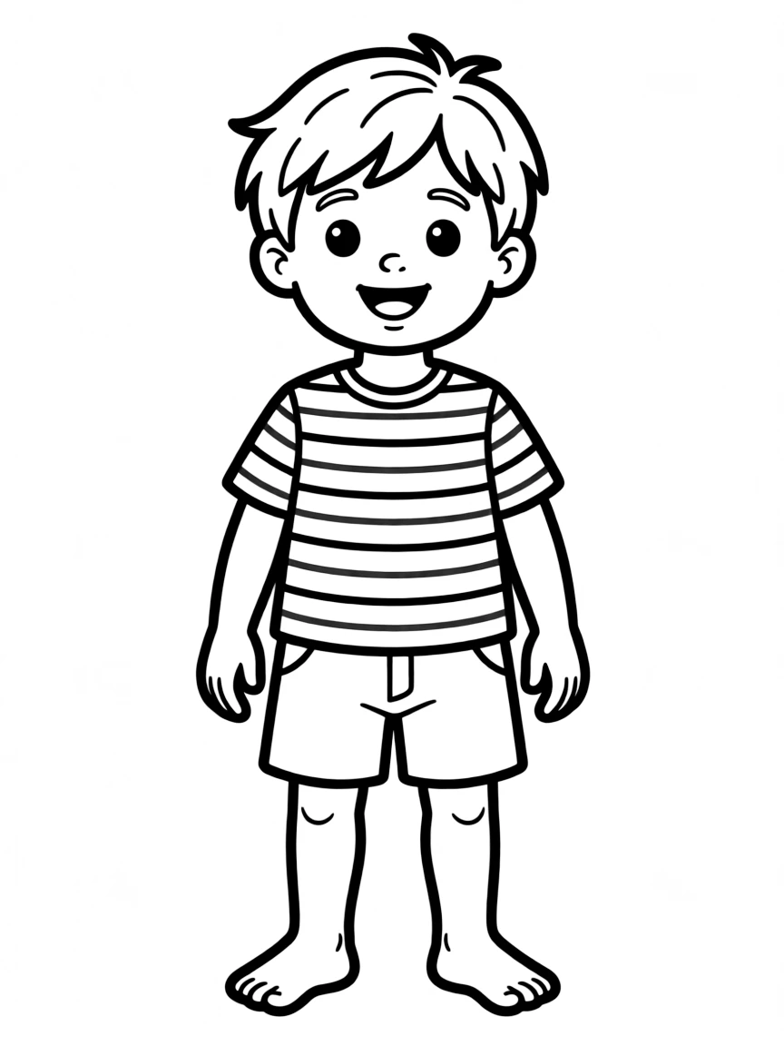 A Brazilian child, with simple stripes on their clothes.