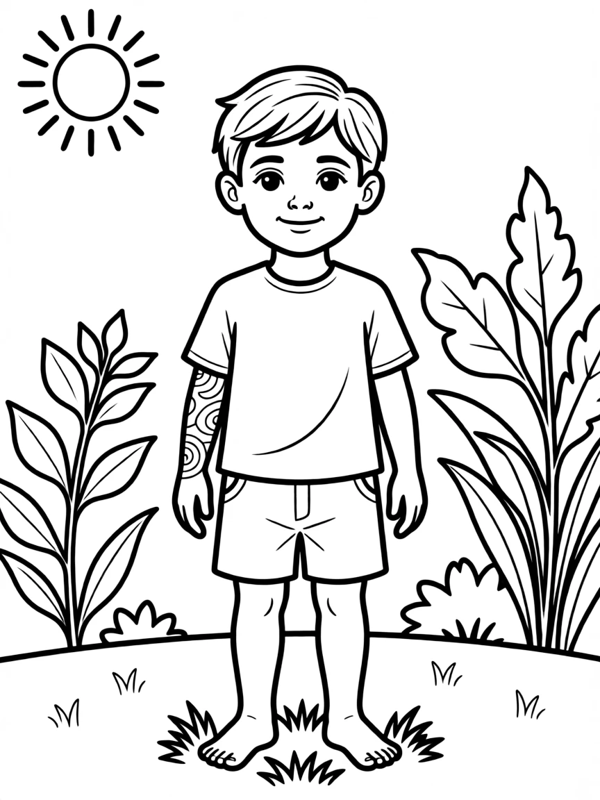 An Australian Aboriginal child, with a simple line pattern on their arm.