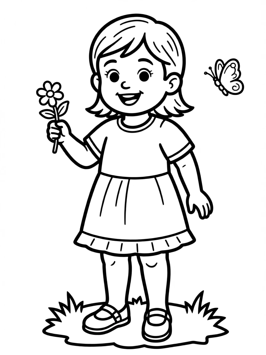 A Spanish child, with a simple ruffle on their dress.