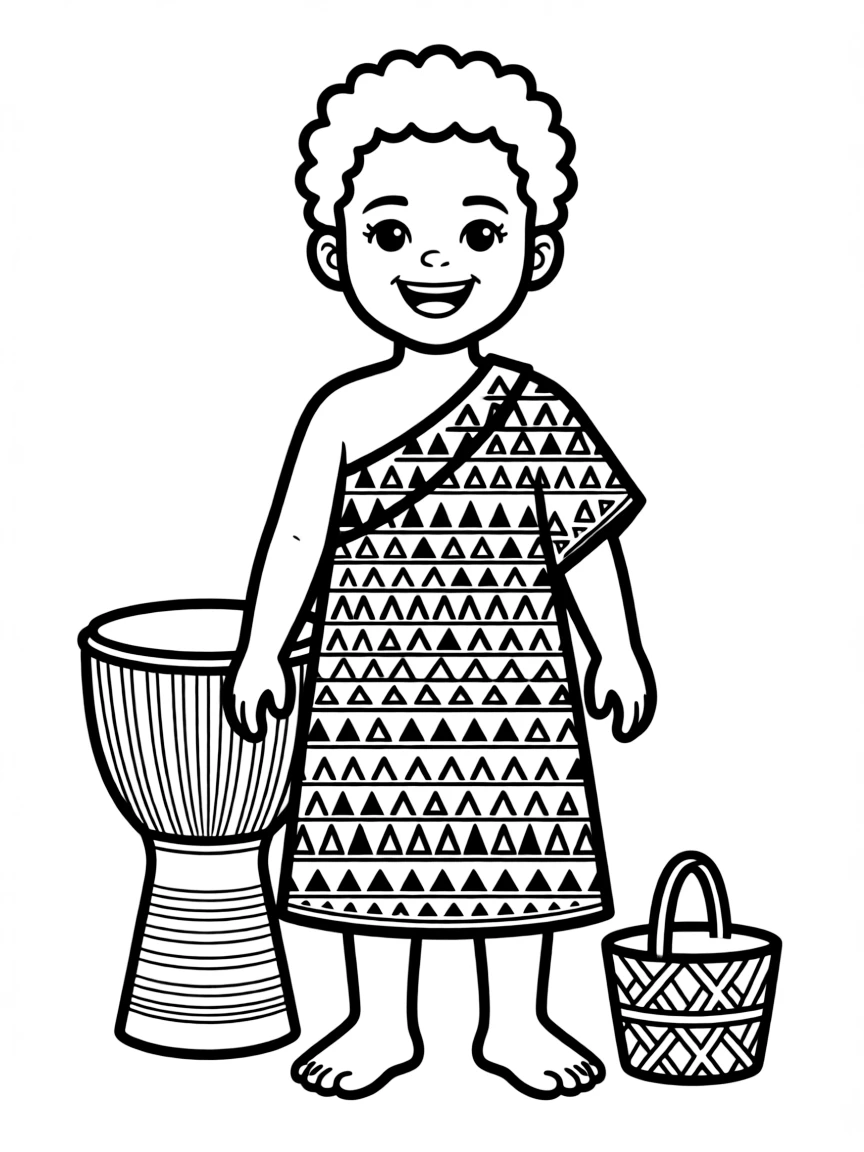 A Nigerian child, with a simple patterned fabric.