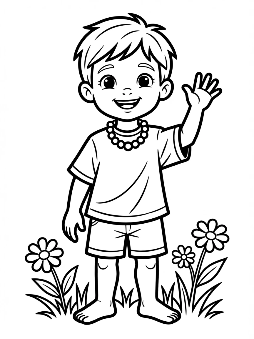 A South African child, with a simple bead pattern on their necklace.