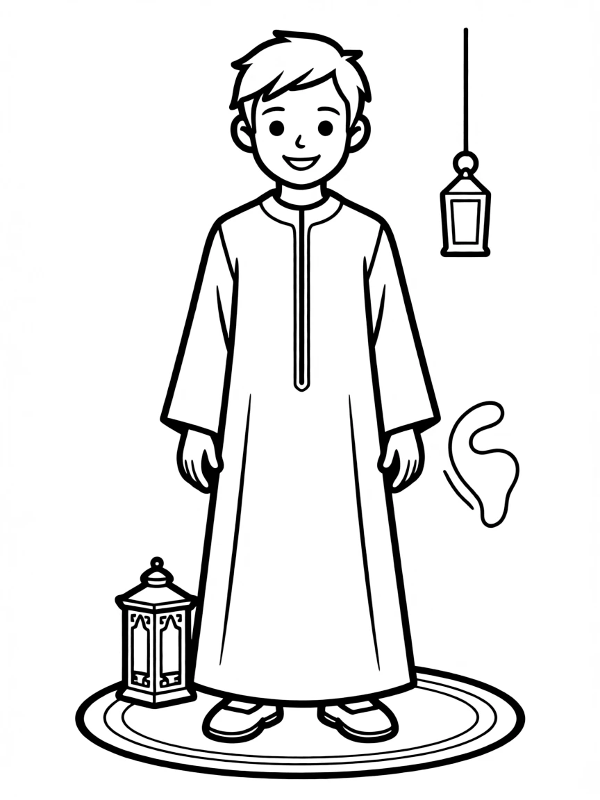 A Moroccan child, with a simple embroidered line on their djellaba.