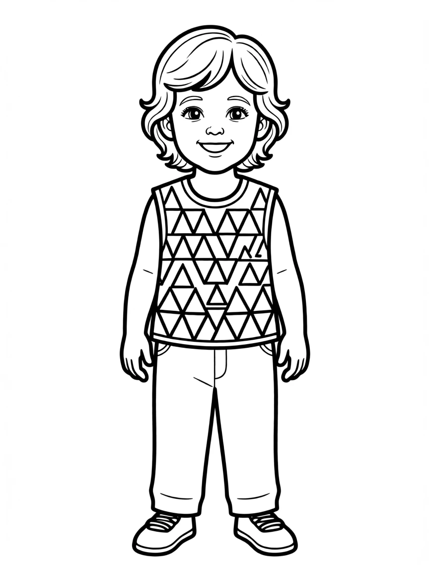 A Turkish child, with a simple geometric pattern on their vest.