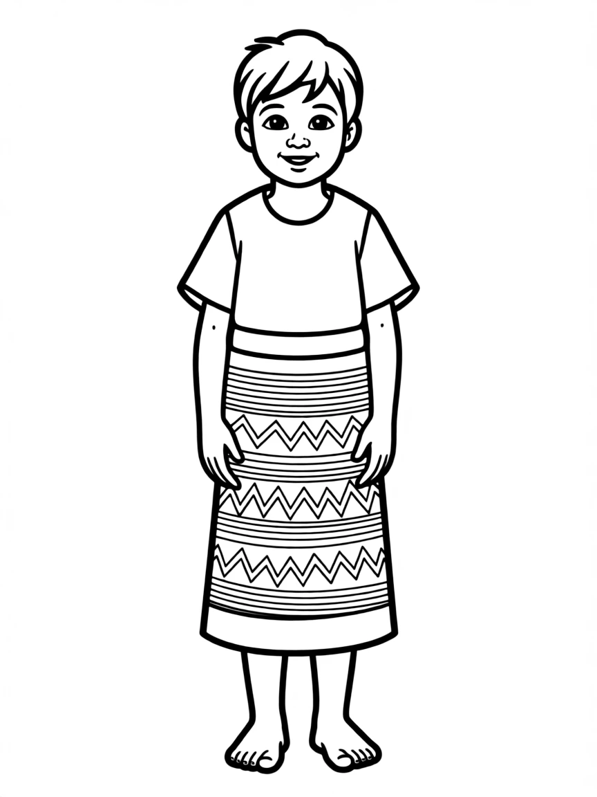 A Laotian child, with a simple woven pattern on their sinh.