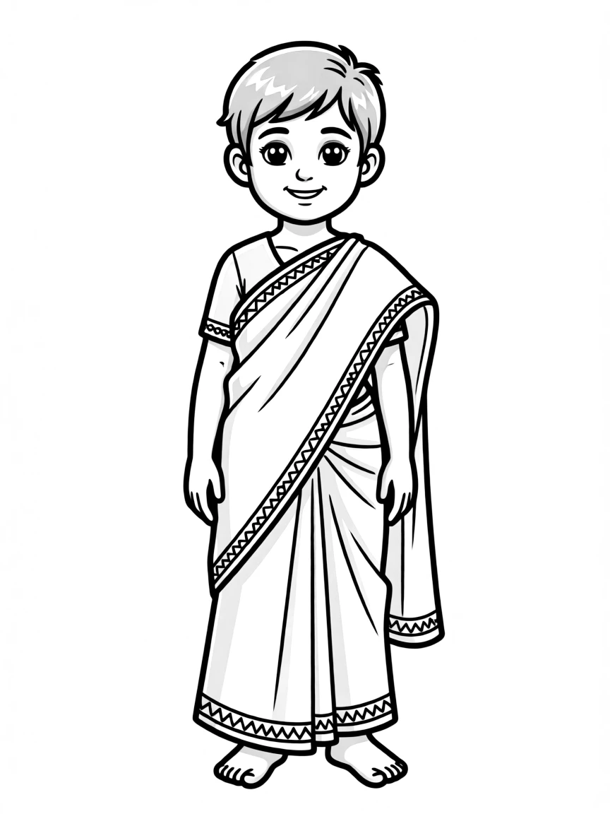 A Sri Lankan child, with a simple patterned edge on their sari.