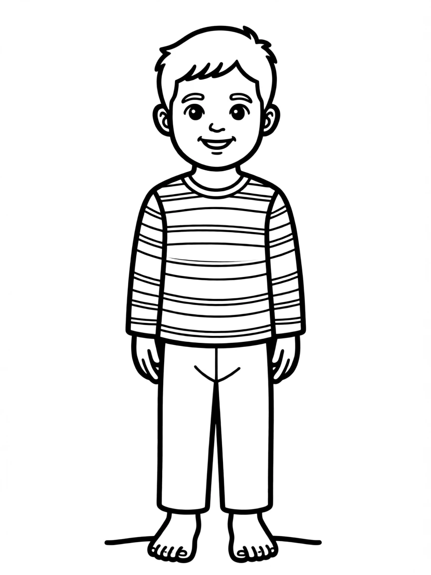 A Bangladeshi child, with a simple striped pattern on their clothes.