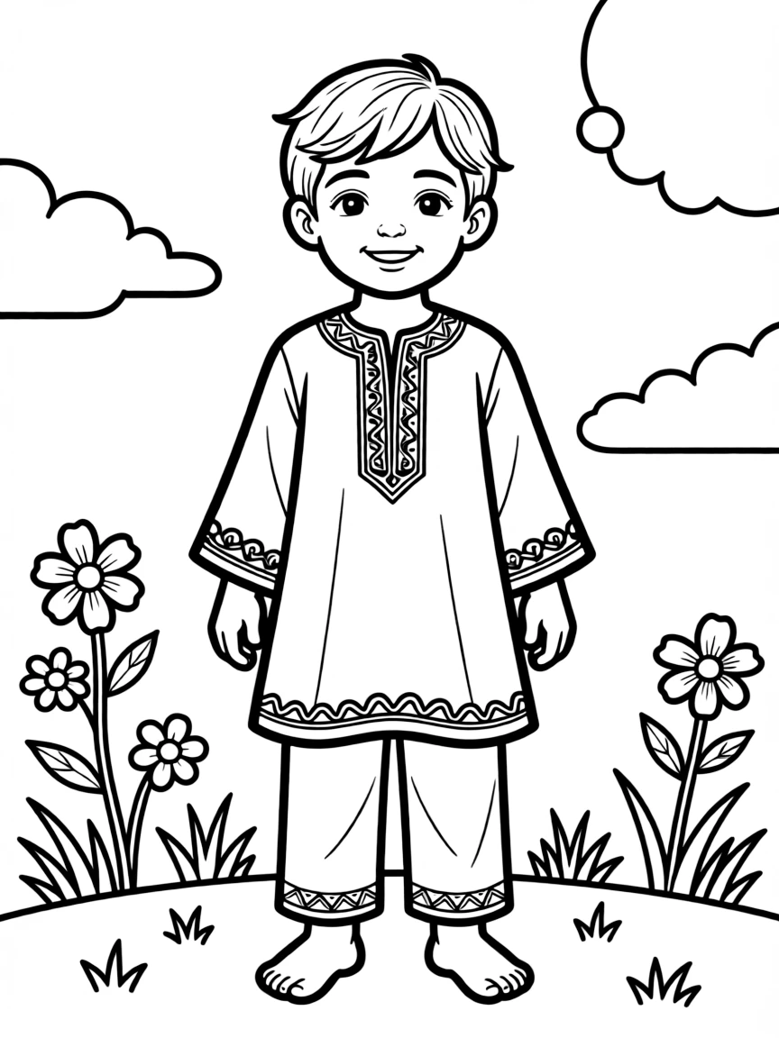 An Afghan child, with a simple embroidery on their tunic.