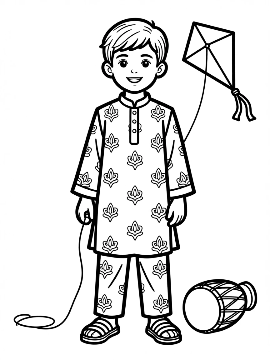 A Pakistani child, with a simple line pattern on their clothes.