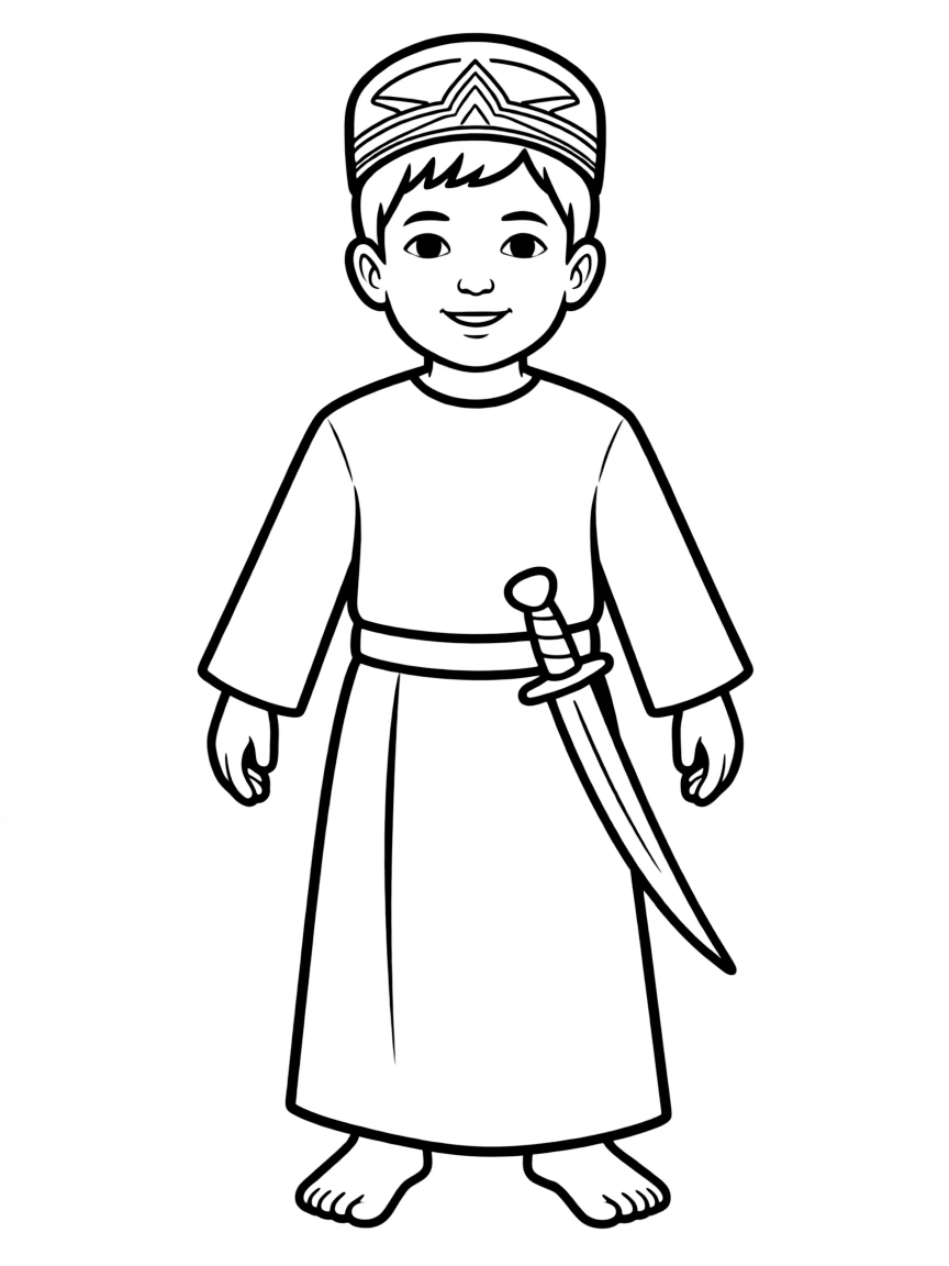 An Omani child, with a simple embroidered design on their cap.