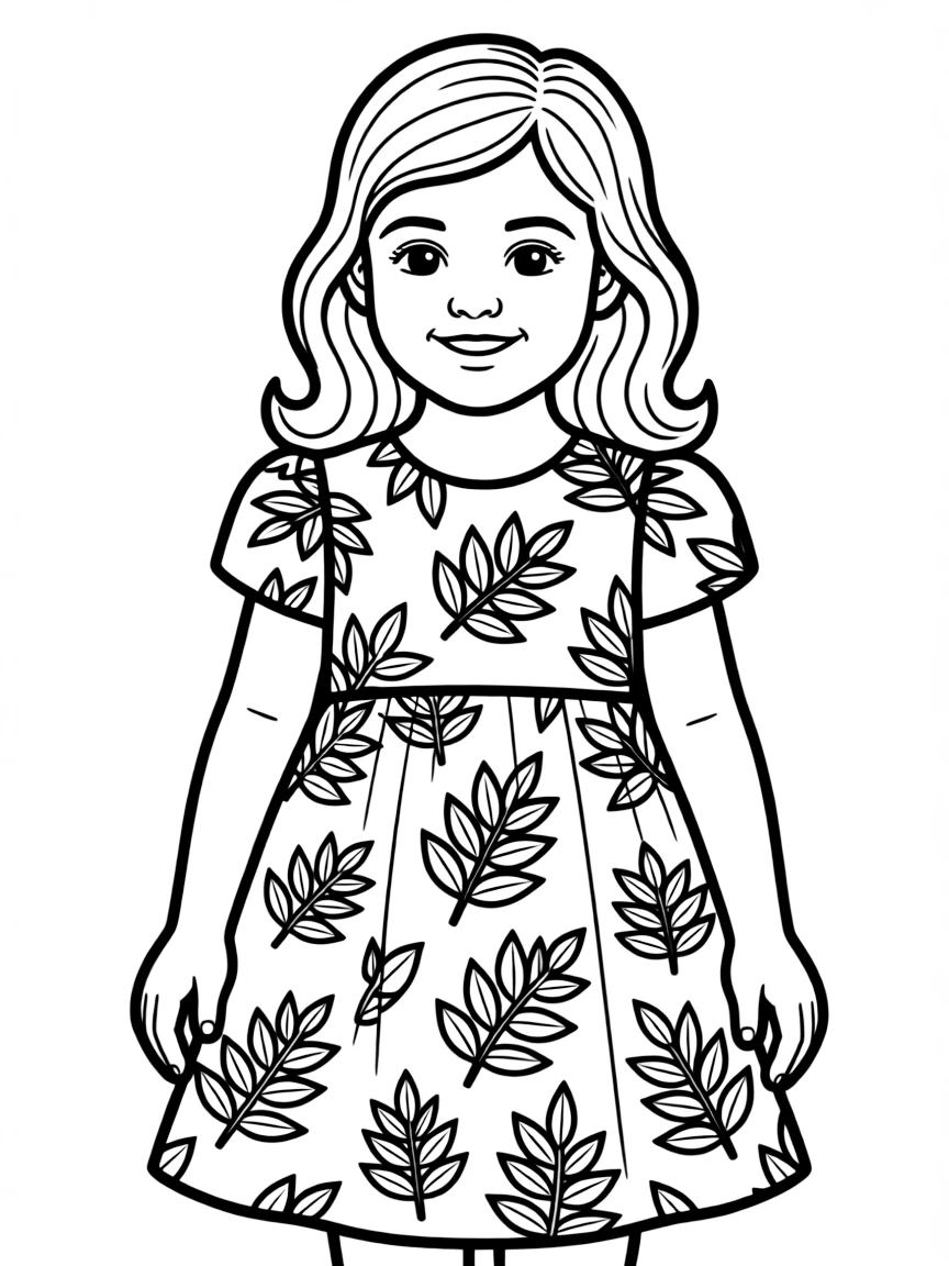 A Lebanese child, with a simple leaf pattern on their dress.