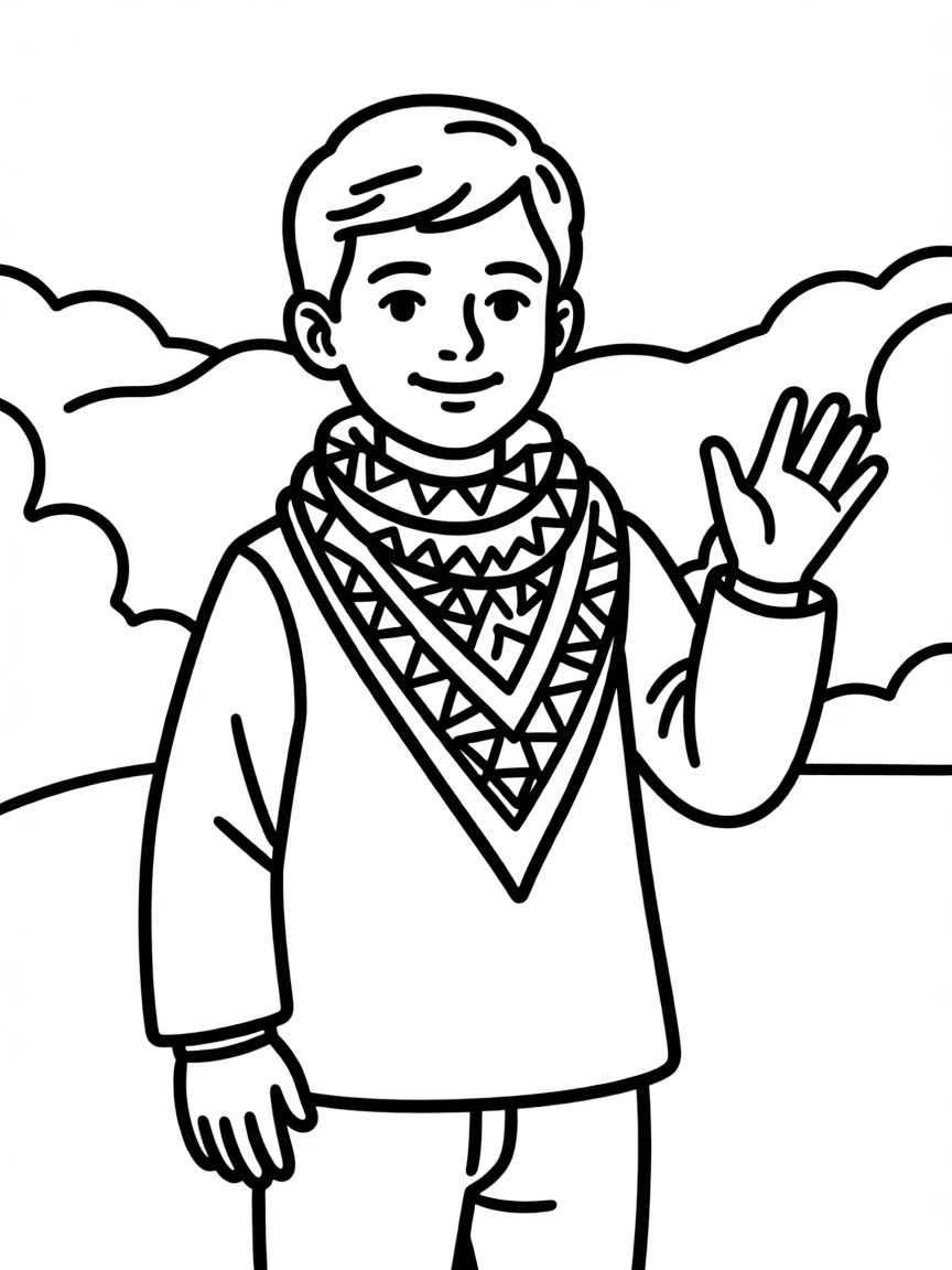 A Jordanian child, with a simple geometric pattern on their scarf.