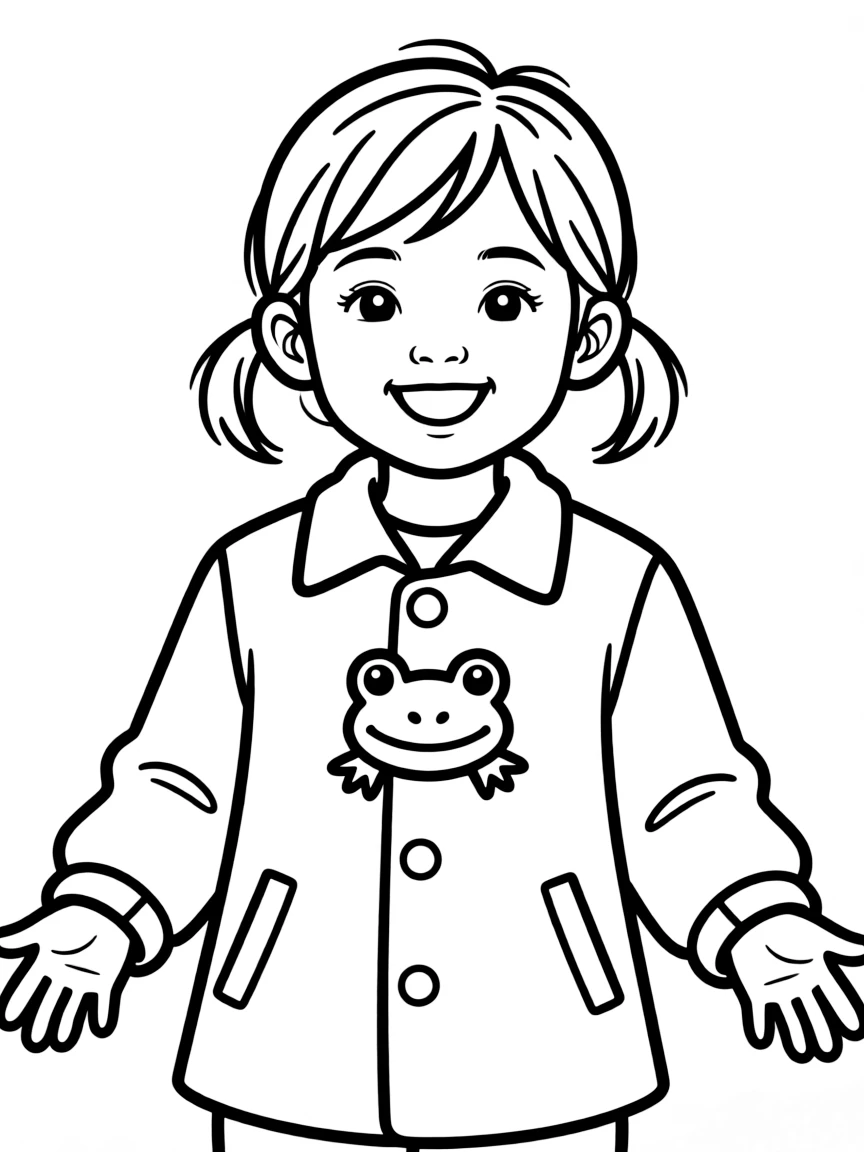 A cheerful Chinese child, in a simple jacket with a frog button.