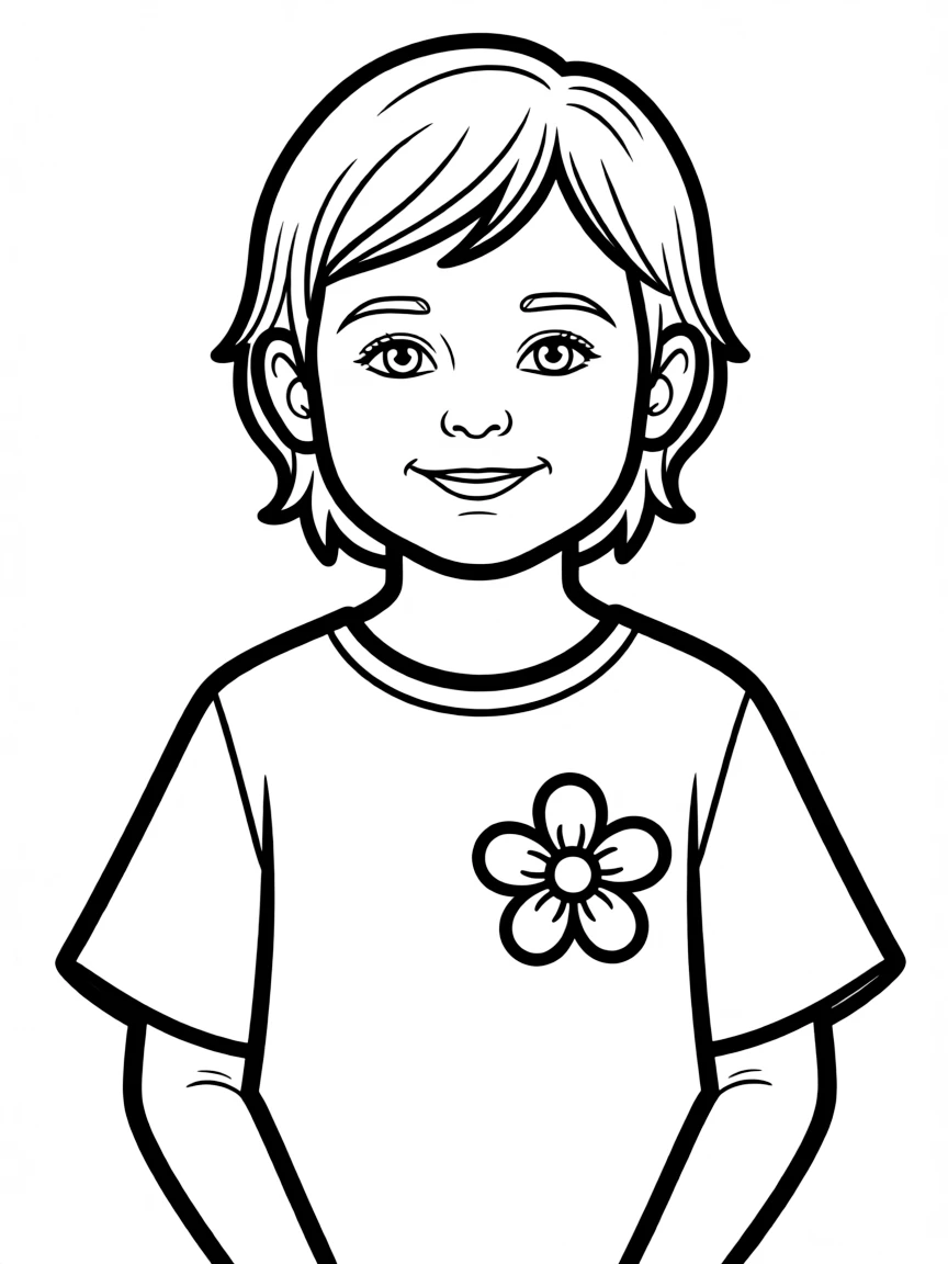 A Russian child, with a simple embroidered flower on their shirt.