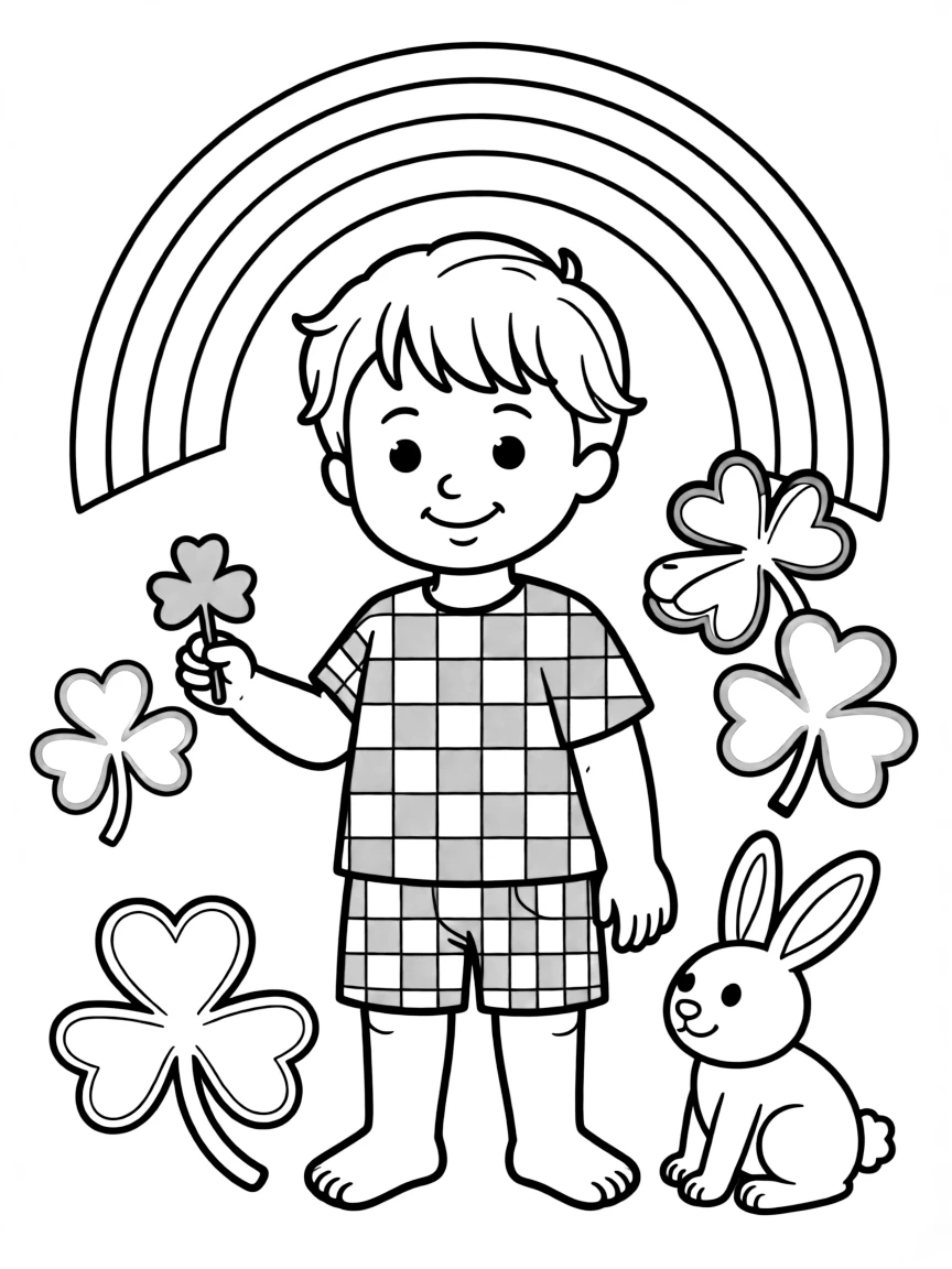 An Irish child, with a simple green and white checkered pattern.
