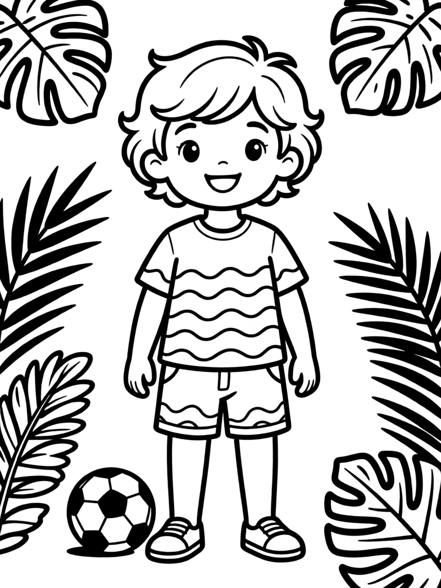 A Brazilian child, with simple waves on their clothes.