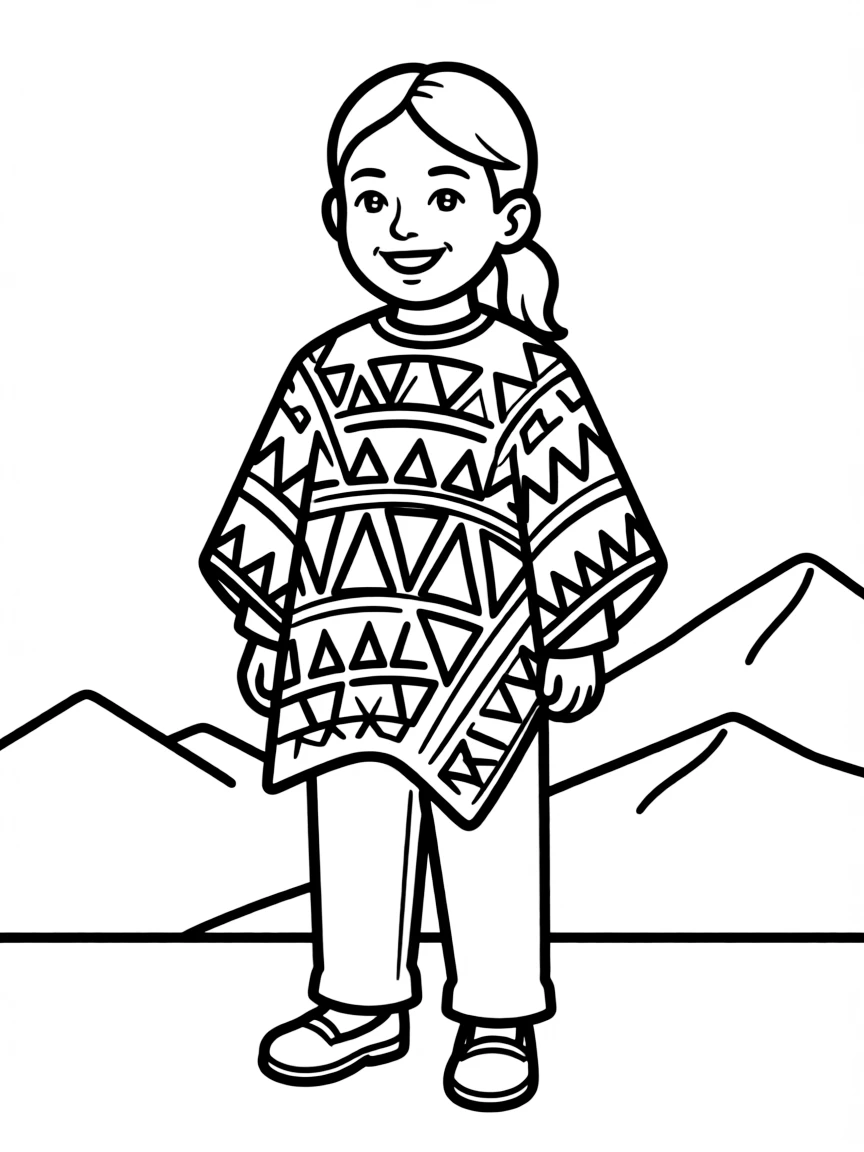A Peruvian child, with a simple geometric design on their poncho.