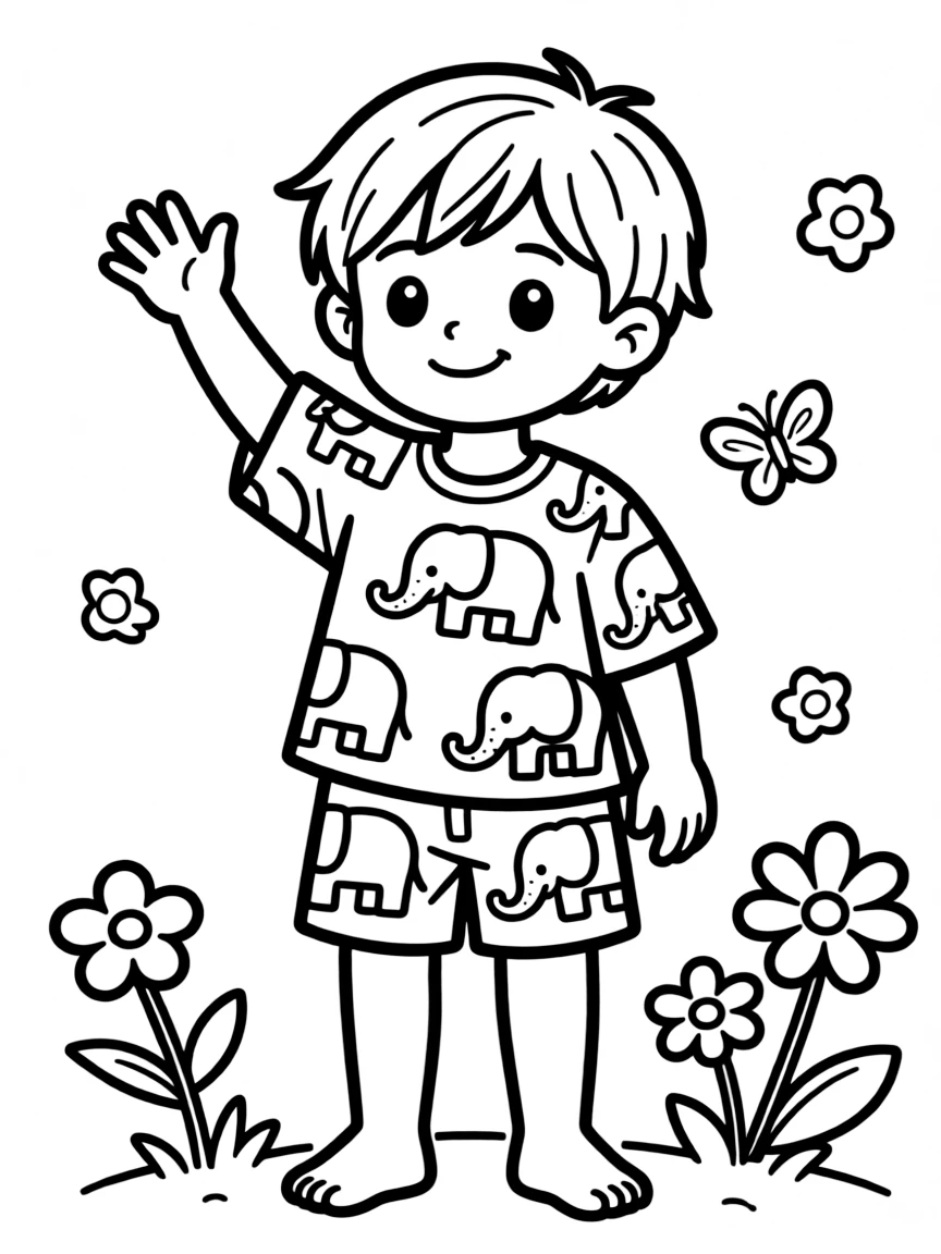 A Thai child, with a simple elephant pattern on their fabric.
