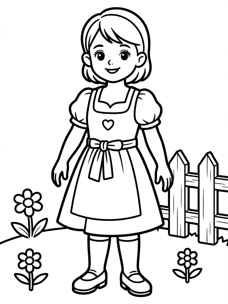 A German child, with a simple heart button on their dirndl.