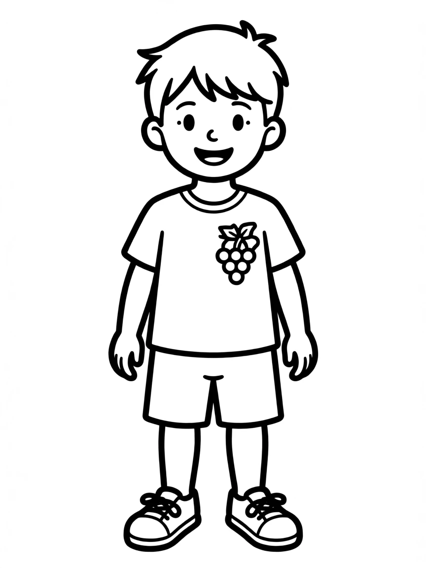 An Italian child, with a simple grape cluster embroidered on their shirt.