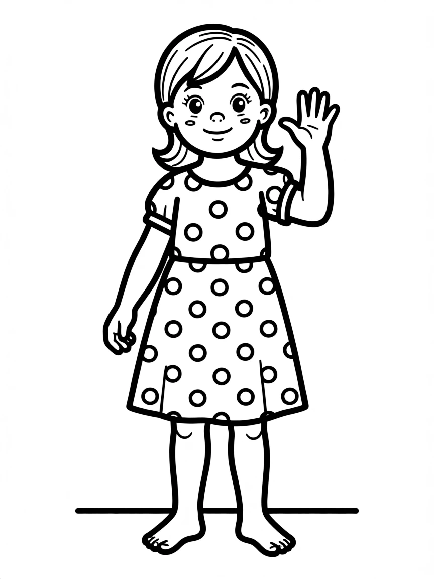 A Spanish child, with a simple polka dot pattern on their dress.