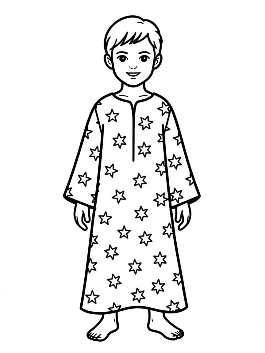 A Moroccan child, with a simple star pattern on their djellaba.