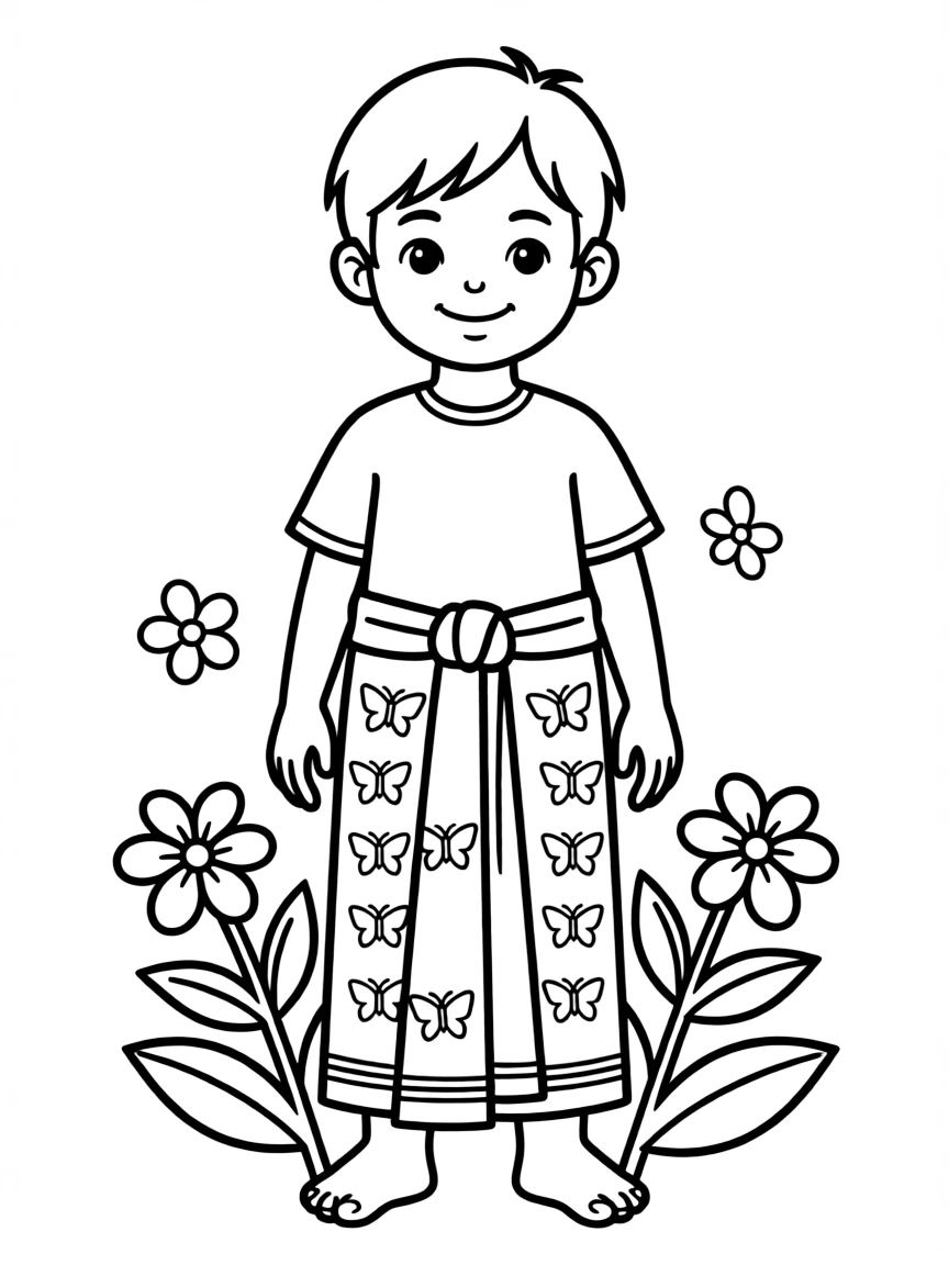 An Indonesian child, with a simple butterfly pattern on their sarong.