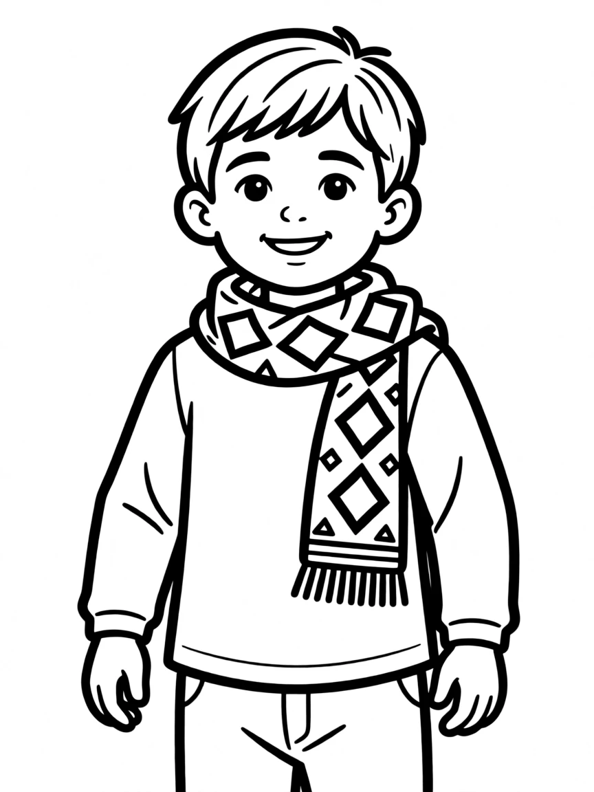 An Afghan child, with a simple geometric pattern on their scarf.