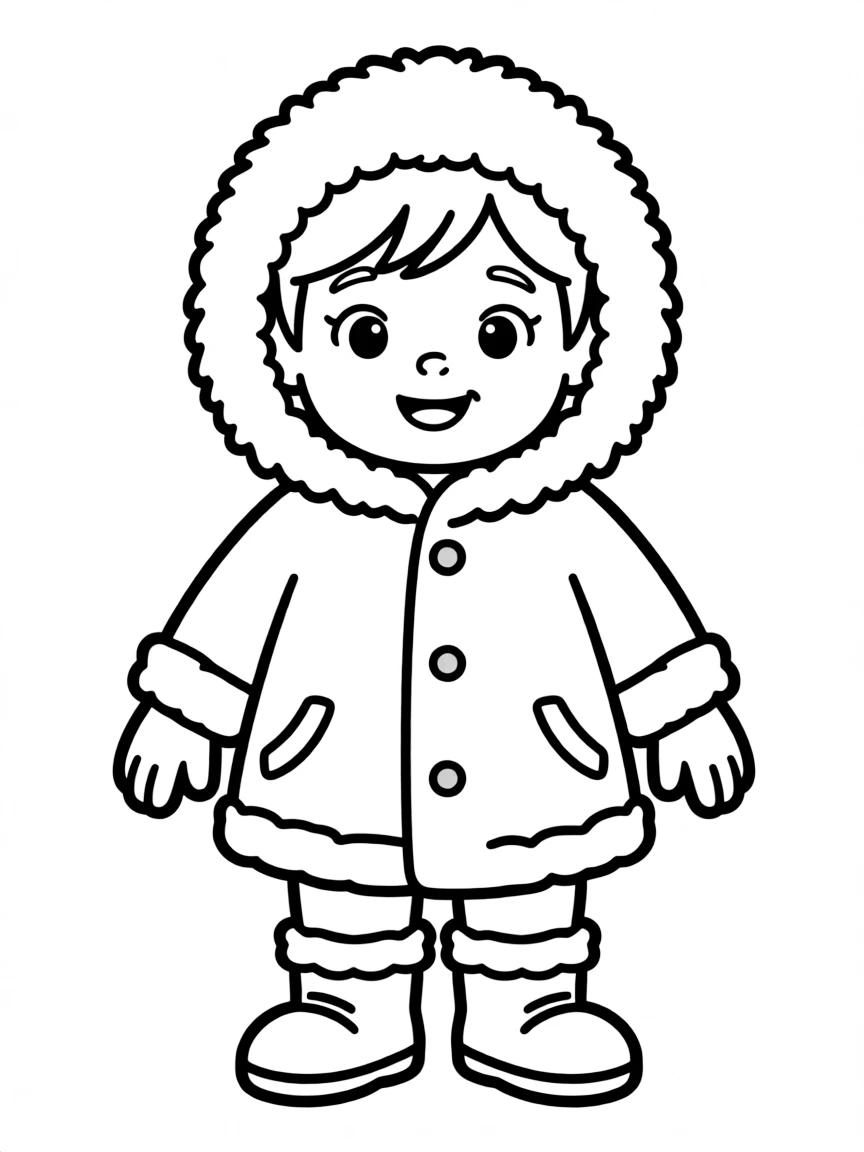 An Inuit child, bundled in a plain warm coat, with a playful look.