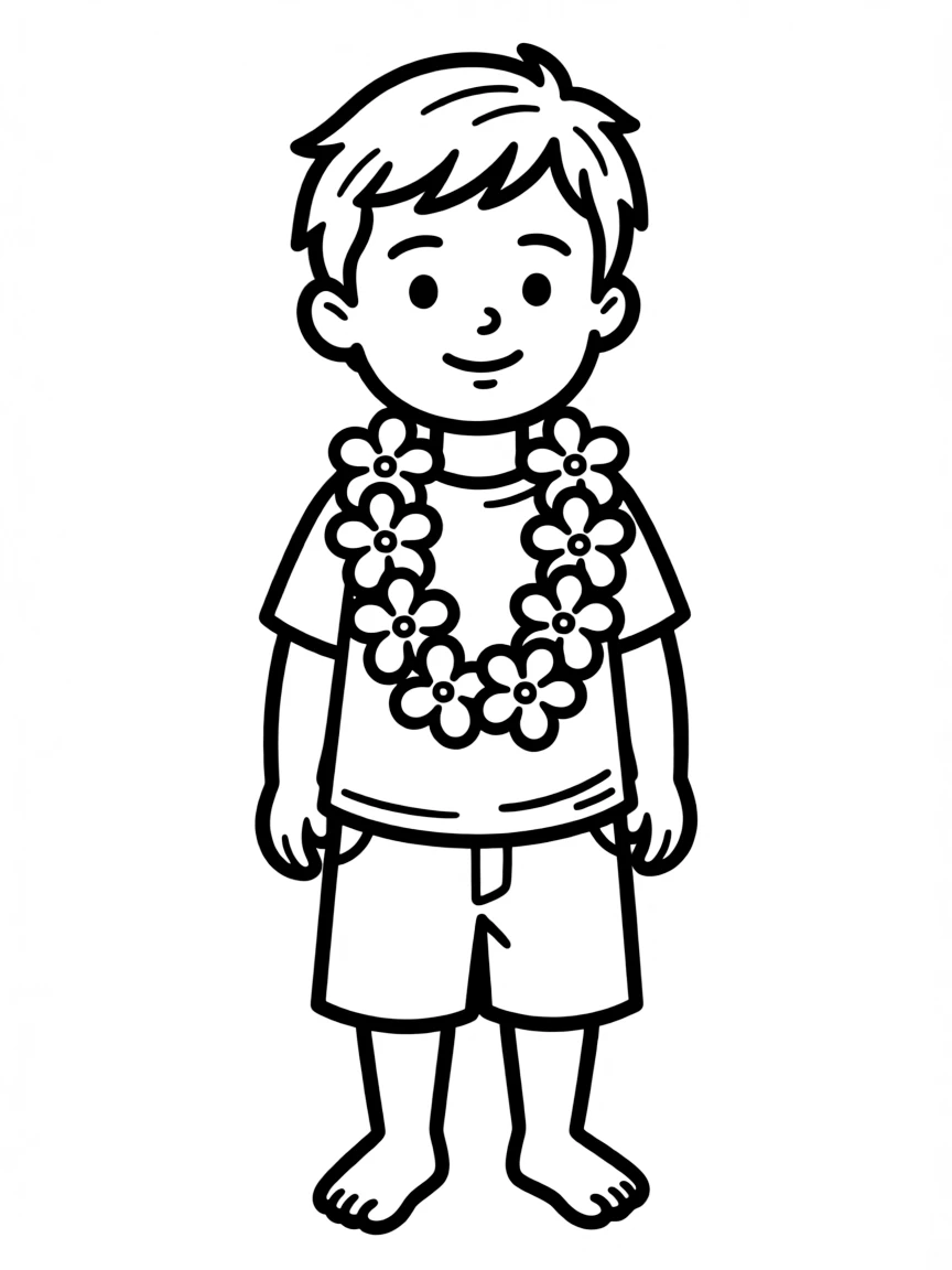 A Hawaiian child, wearing a simple lei, with a peaceful smile.