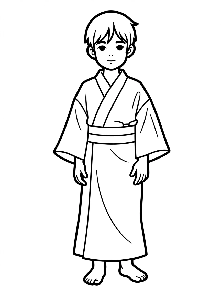 A Japanese child, in a plain kimono, with a serene expression.